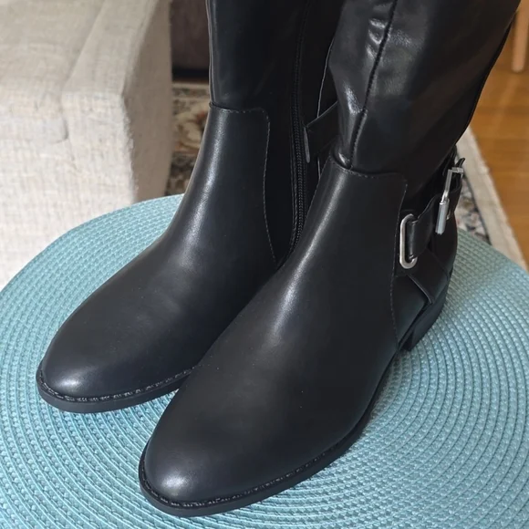 St. John's Bay Sleek Black Over the Knee Boots with a buckle accent - Picture 4 of 14